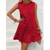 imageSOLY HUX Womens Ruffle Hem Sleeveless Tank Dress Round Neck Casual Jacquard Hem Smock Summer Mini DressesPlain Red