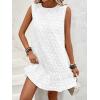 imageSOLY HUX Womens Ruffle Hem Sleeveless Tank Dress Round Neck Casual Jacquard Hem Smock Summer Mini DressesPlain White