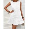 imageSOLY HUX Womens Ruffle Hem Sleeveless Tank Dress Round Neck Casual Jacquard Hem Smock Summer Mini DressesPlain White