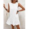 imageSOLY HUX Womens Ruffle Hem Sleeveless Tank Dress Round Neck Casual Jacquard Hem Smock Summer Mini DressesPlain White