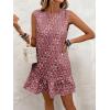 imageSOLY HUX Womens Ruffle Hem Sleeveless Tank Dress Round Neck Casual Jacquard Hem Smock Summer Mini DressesRusty Rose