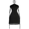 imageSOLY HUX Womens Summer Dresses Halter Bodycon Irregular Ruffle Trim 3D Flower Cami Mini Party Club DressBlack