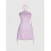 imageSOLY HUX Womens Summer Dresses Halter Bodycon Irregular Ruffle Trim 3D Flower Cami Mini Party Club DressLilac Purple