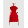 imageSOLY HUX Womens Summer Dresses Halter Bodycon Irregular Ruffle Trim 3D Flower Cami Mini Party Club DressPlain Red