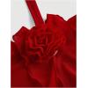 imageSOLY HUX Womens Summer Dresses Halter Bodycon Irregular Ruffle Trim 3D Flower Cami Mini Party Club DressPlain Red