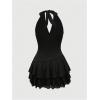 imageSOLY HUX Womens Summer Halter Backless Mini Dress Flowy Sleeveless V Neck Tie Back A Line Western Casual Sun DressesBlack Printed
