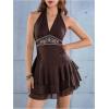 imageSOLY HUX Womens Summer Halter Backless Mini Dress Flowy Sleeveless V Neck Tie Back A Line Western Casual Sun DressesBrown Printed
