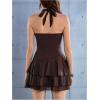 imageSOLY HUX Womens Summer Halter Backless Mini Dress Flowy Sleeveless V Neck Tie Back A Line Western Casual Sun DressesBrown Printed