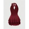 imageSOLY HUX Womens Summer Halter Backless Mini Dress Flowy Sleeveless V Neck Tie Back A Line Western Casual Sun DressesBurgundy Printed