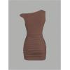 imageSOLY HUX Womens Summer Mini Dresses Off The Shoulder Ruched Bodycon Graduation Dress Sexy Going Out Party Club OutfitsPlain Brown