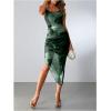 imageSOLY HUX Womens Tie Dye Cowl Neck Split Hem Bodycon Cami Dress Backless Long DressesArmy Green