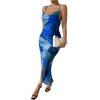 imageSOLY HUX Womens Tie Dye Cowl Neck Split Hem Bodycon Cami Dress Backless Long DressesBlue Tie Dye