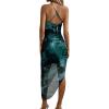 imageSOLY HUX Womens Tie Dye Cowl Neck Split Hem Bodycon Cami Dress Backless Long DressesDark Green