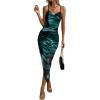 imageSOLY HUX Womens Tie Dye Cowl Neck Split Hem Bodycon Cami Dress Backless Long DressesDark Green