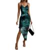 imageSOLY HUX Womens Tie Dye Cowl Neck Split Hem Bodycon Cami Dress Backless Long DressesDark Green