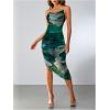 imageSOLY HUX Womens Tie Dye Cowl Neck Split Hem Bodycon Cami Dress Backless Long DressesGreen Multi