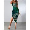 imageSOLY HUX Womens Tie Dye Cowl Neck Split Hem Bodycon Cami Dress Backless Long DressesGreen Multi