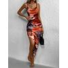 imageSOLY HUX Womens Tie Dye Cowl Neck Split Hem Bodycon Cami Dress Backless Long DressesOrange Multi