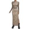 imageSOLY HUX Womens Leopard Print Bodycon Dress Mock Neck Long Sleeve Split Hem Cheetah Long DressesBrown Leopard
