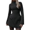 imageSOLY HUX Womens Mock Neck Long Sleeve Mini Dress A Line Flared Elegant DressesPure Black