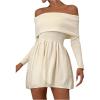 imageSOLY HUX Womens Off The Shoulder Sweater Dress Long Sleeve A Line Ruffle Hem Knit Mini DressesPure Apricot
