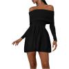 imageSOLY HUX Womens Off The Shoulder Sweater Dress Long Sleeve A Line Ruffle Hem Knit Mini DressesPure Black