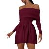 imageSOLY HUX Womens Off The Shoulder Sweater Dress Long Sleeve A Line Ruffle Hem Knit Mini DressesPure Burgundy