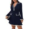 imageSOLY HUX Womens Plus Size Long Sleeve Knitted Sweater Dress Half Button Down Collar Bodycon Mini DressesDark Blue