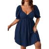 imageSOLY HUX Womens Plus Size Summer Dresses Sweetheart Neck Puff Short Sleeve Tie Swing A Line Midi DressPure Navy Blue