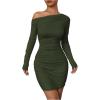 imageSOLY HUX Womens Ruched Bodycon Mini Dress Off The Shoulder Long Sleeve Fall DressesPure Army Green