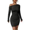 imageSOLY HUX Womens Ruched Bodycon Mini Dress Off The Shoulder Long Sleeve Fall DressesPure Black