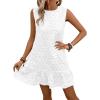 imageSOLY HUX Womens Ruffle Hem Sleeveless Tank Dress Round Neck Casual Jacquard Hem Smock Summer Mini DressesPlain White