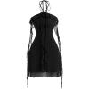 imageSOLY HUX Womens Summer Dresses Halter Bodycon Irregular Ruffle Trim 3D Flower Cami Mini Party Club DressBlack