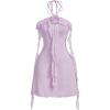 imageSOLY HUX Womens Summer Dresses Halter Bodycon Irregular Ruffle Trim 3D Flower Cami Mini Party Club DressLilac Purple