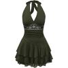 imageSOLY HUX Womens Summer Halter Backless Mini Dress Flowy Sleeveless V Neck Tie Back A Line Western Casual Sun DressesArmy Green Printed