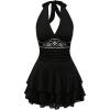 imageSOLY HUX Womens Summer Halter Backless Mini Dress Flowy Sleeveless V Neck Tie Back A Line Western Casual Sun DressesBlack Printed