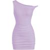 imageSOLY HUX Womens Summer Mini Dresses Off The Shoulder Ruched Bodycon Graduation Dress Sexy Going Out Party Club OutfitsPlain Purple