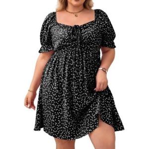 imageSOLY HUX Womens Plus Size Summer Dresses Sweetheart Neck Puff Short Sleeve Tie Swing A Line Midi DressBlack Heart