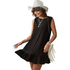 imageSOLY HUX Womens Ruffle Hem Sleeveless Tank Dress Round Neck Casual Smock Summer Mini DressesPlain Black