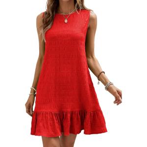 imageSOLY HUX Womens Ruffle Hem Sleeveless Tank Dress Round Neck Casual Smock Summer Mini DressesPlain Burgundy