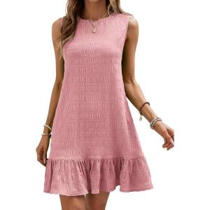 imageSOLY HUX Womens Ruffle Hem Sleeveless Tank Dress Round Neck Casual Smock Summer Mini DressesPlain Dusty Pink