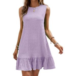imageSOLY HUX Womens Ruffle Hem Sleeveless Tank Dress Round Neck Casual Smock Summer Mini DressesPlain Purple