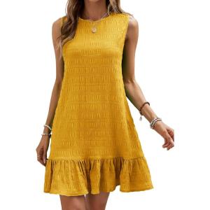 imageSOLY HUX Womens Ruffle Hem Sleeveless Tank Dress Round Neck Casual Smock Summer Mini DressesPlain Yellow