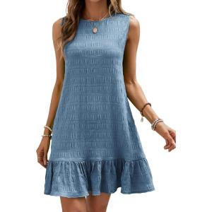 imageSOLY HUX Womens Ruffle Hem Sleeveless Tank Dress Round Neck Casual Smock Summer Mini DressesSolid Blue