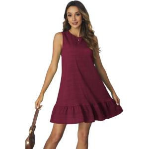 imageSOLY HUX Womens Ruffle Hem Sleeveless Tank Dress Round Neck Casual Smock Summer Mini DressesSolid Burgundy