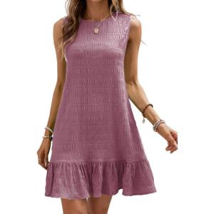 imageSOLY HUX Womens Ruffle Hem Sleeveless Tank Dress Round Neck Casual Smock Summer Mini DressesSolid Dusty Pink