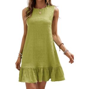 imageSOLY HUX Womens Ruffle Hem Sleeveless Tank Dress Round Neck Casual Smock Summer Mini DressesSolid Lime Green