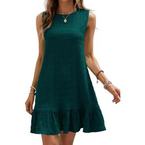 imageSOLY HUX Womens Ruffle Hem Sleeveless Tank Dress Round Neck Casual Smock Summer Mini DressesSolid Teal Blue