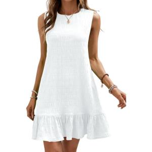 imageSOLY HUX Womens Ruffle Hem Sleeveless Tank Dress Round Neck Casual Smock Summer Mini DressesSolid White