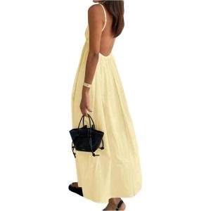 imageSOLY HUX Womens Summer Dress Backless V Neck Spaghetti Strap Loose Flowy Midi Cami DressesPure Yellow